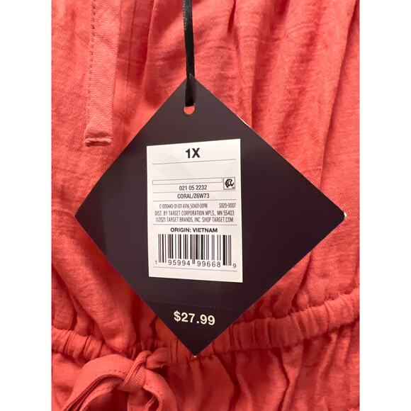 NWT Ava and Viv Women’s Smocked Long Puff Sleeve Cotton Peplum Top‎ Size 1X Pink - Picture 5 of 6